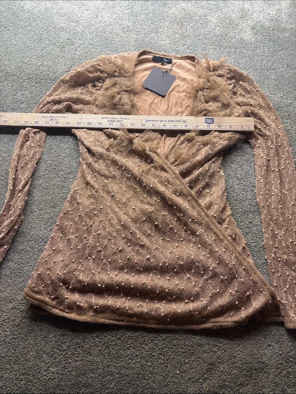 RYU cardigan rustic romantic M Lightweight Brown Knit Women’s Top Tie Waist tan